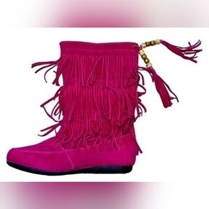 OWest Blvd Boho Hot Pink Fringe Ladies Boots 6.5M Moccasin